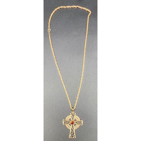 Sarah Coventry Jewelry - 1979 Sarah Coventry Celtic Cross Necklace w/ Amber Gemstone – Limited Edition